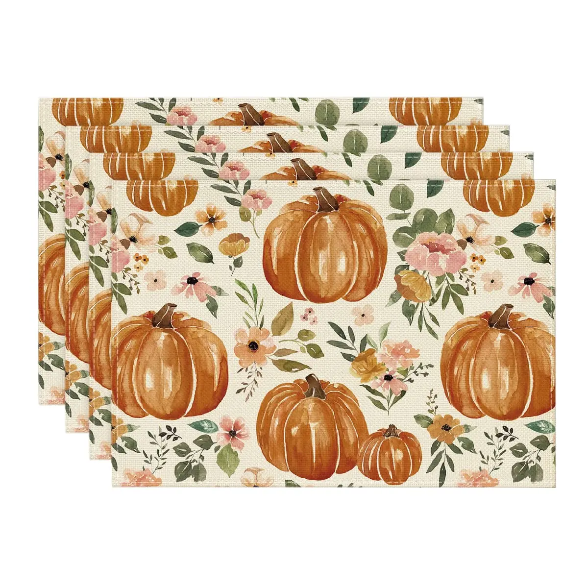 

Pumpkin Floral Fall Placemats Set of 4, 12x18 Inch, Autumn Table Mats for Outdoor, Home Party, Dining Decoration