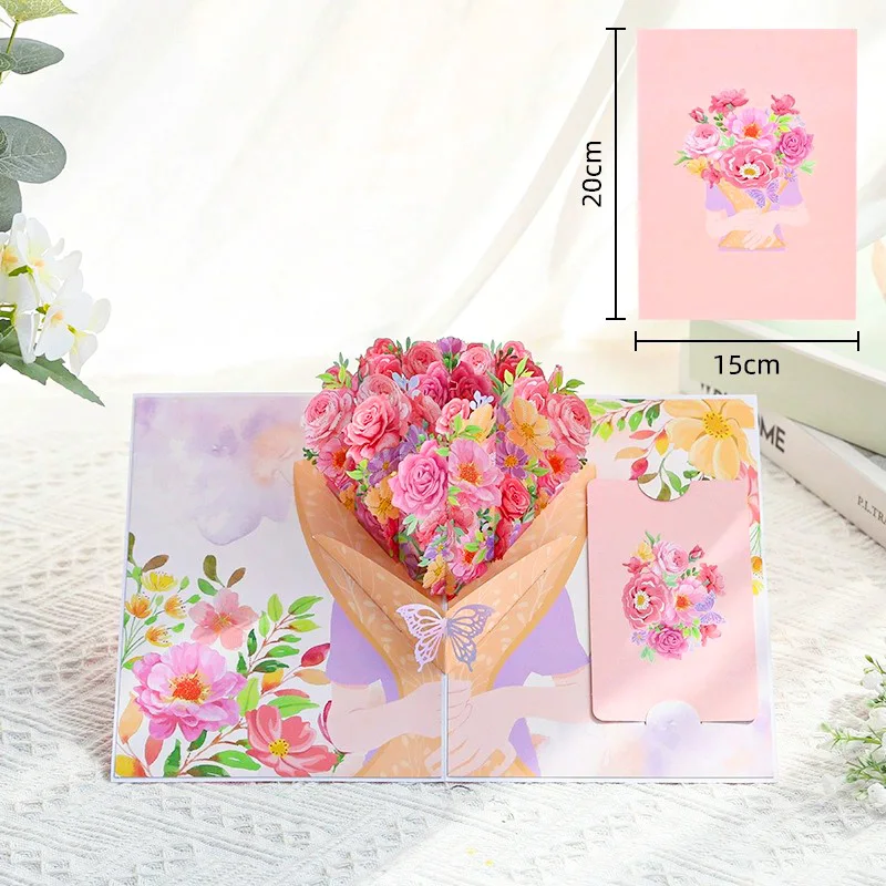 3D-Grußkarten mit Pop-Up-Blumen, Hochzeitskarte, Jahrestag, Erntedankfest, Valentinstag, Geburtstag, Geschenk, Dankeskarte, handgefertigte Karten