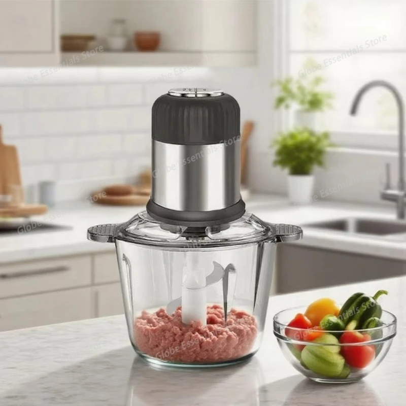 2L Multifunctional Household Meat Grinder Glass Bowl Mini Electric Vegetable Chopper Kitchen Food Processor