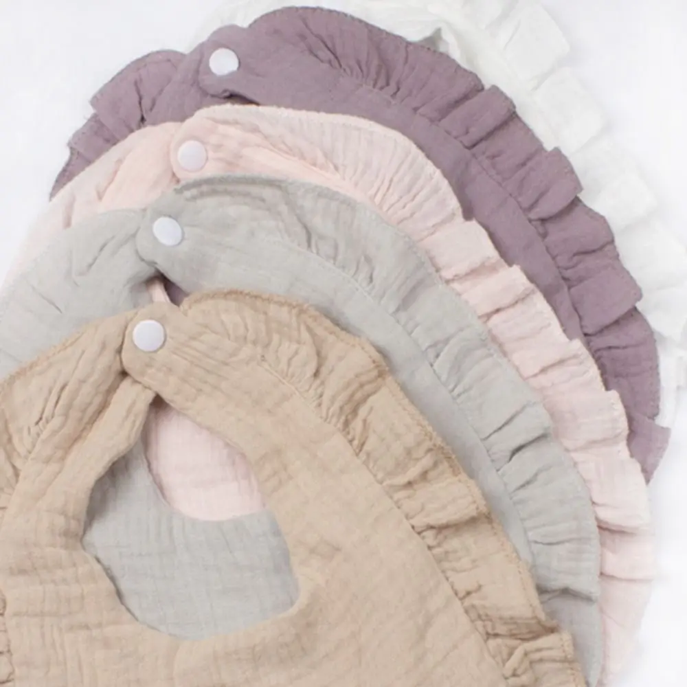 고품질 부드러운 무슬린 턱받이 흡수성 단색 밴다나 침 흘림 방지 턱받이 프릴 신생아 침 흘림 방지 턱받이 남아 여아용