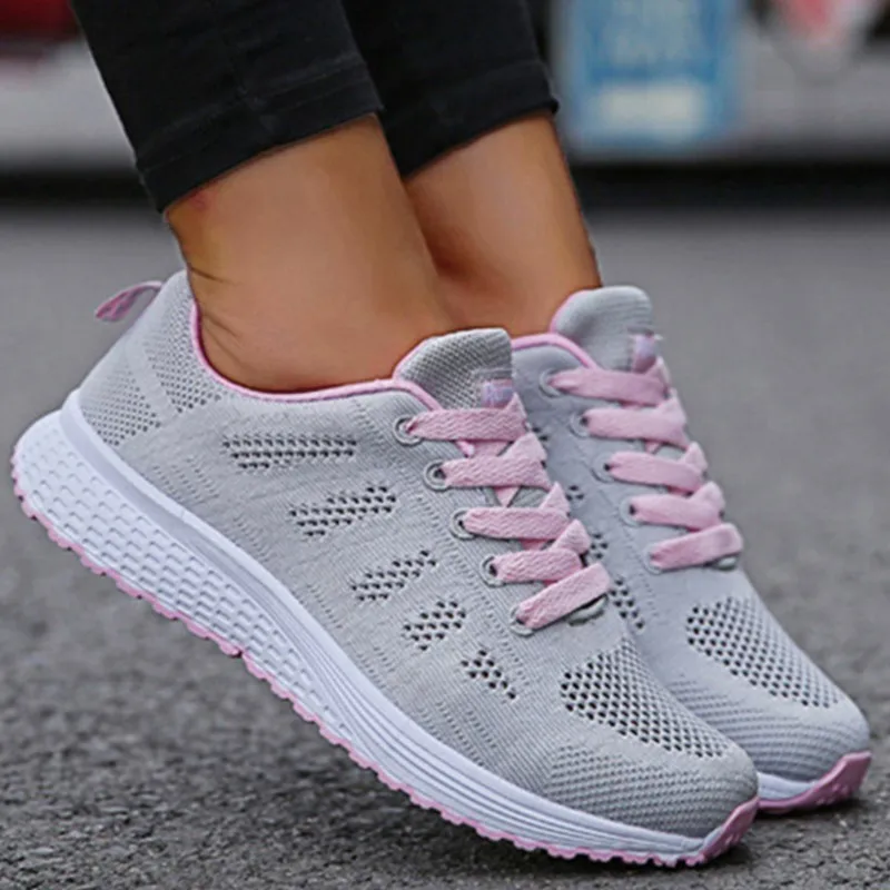 2024 New Breathable Women\'s Sneakers Fashion Comfortable Outdoor Sneakers Women Mesh Fabric Lace Up Ladies Shoes Female Footwear