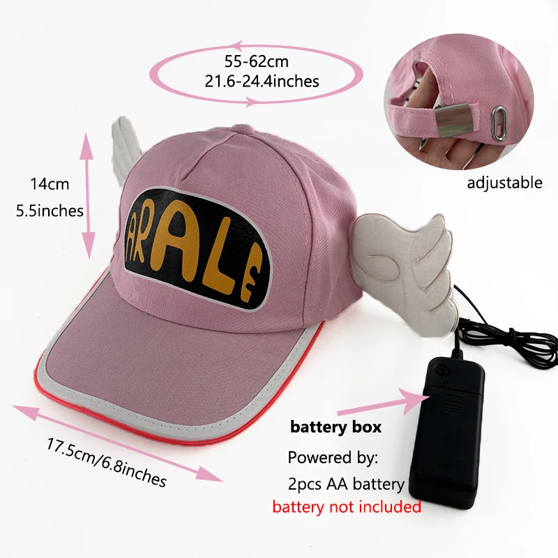 Cute Anime Dr.Slump LED Neon Hat Glowing Light Arale Baseball Cap With Angel Wings Pink Luminous Party Hat For Girl Women