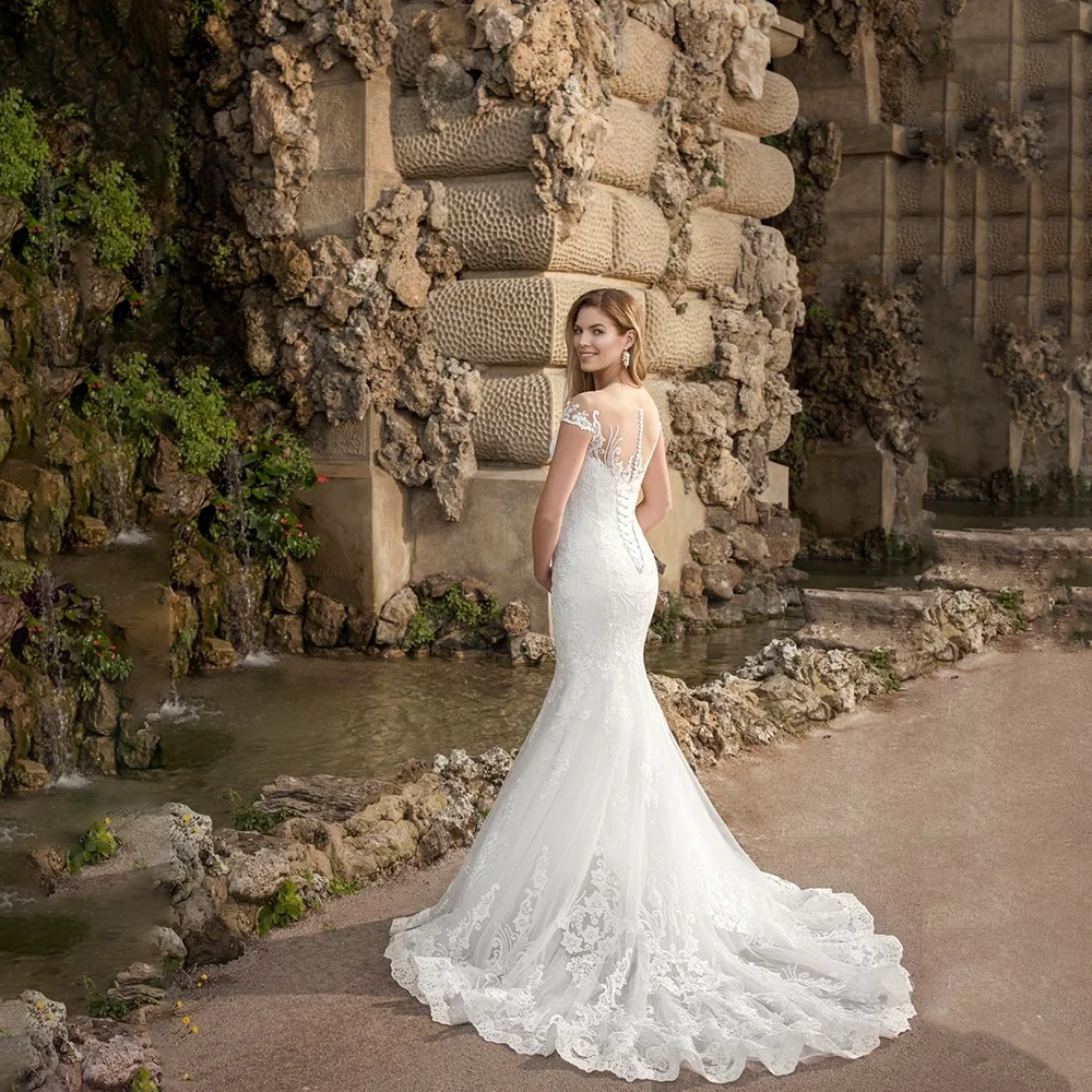 Off Shoulder Deep V Mermaid Wedding Dress Lace Appliques Bridal Gown Lace Up Back Tulle Train Vestido De Novia Customized 2026