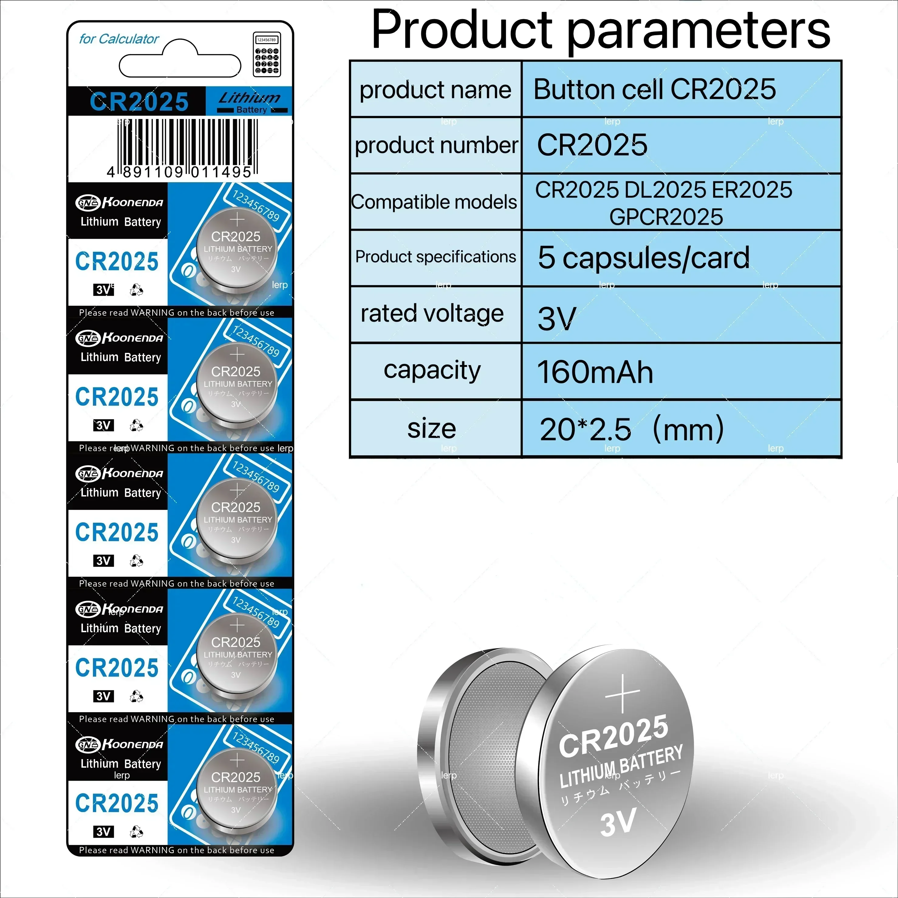 Bateria do controle remoto do carro CR2025, Dispositivo anti-roubo, Coin Cell Electronics