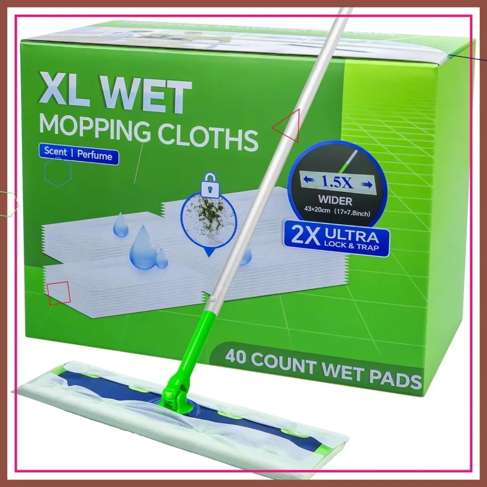 

40 Count XL Wet Mopping Cloths for Floor Cleaning - Disposable Large Pad Refills, Multi-Surface Wipes