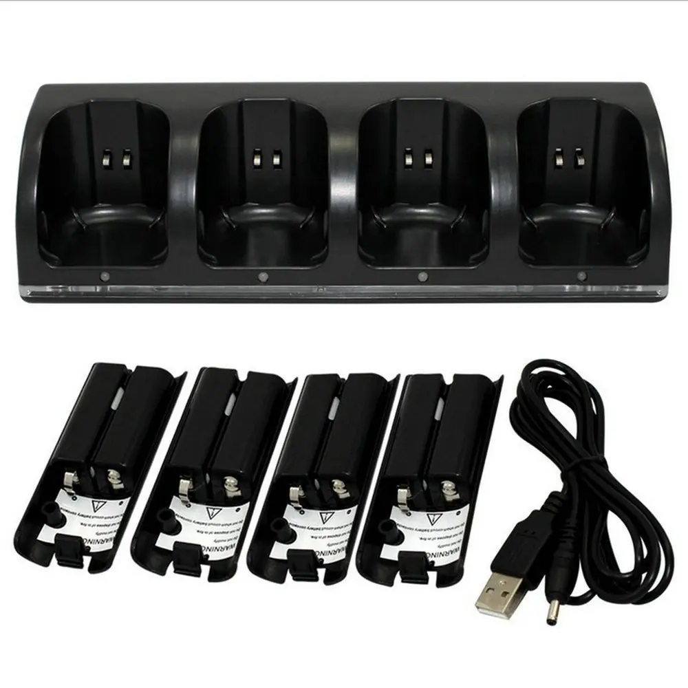 Kit de cargador de batería para mando a distancia Nintendo WII, cargador de batería de repuesto recargable 4x + cargador Quad 4