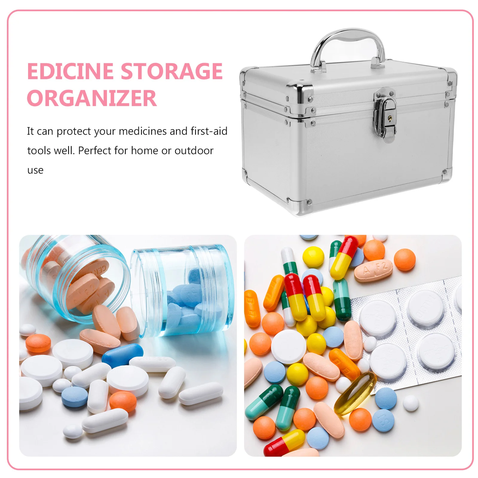 صندوق دواء محمول من سبائك الألومنيوم بطبقة مزدوجة وحقيبة حمل ذات سعة كبيرة مع مقبض منظم تخزين الأدوية للمنزل #4