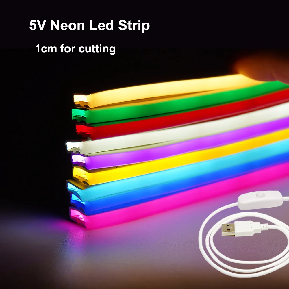 DC5V Neon Strip Waterproof DIY Sign USB 2835SMD 120LEDs/m Flexible LED Strip Light 1Led 1 Cut for Home Decor