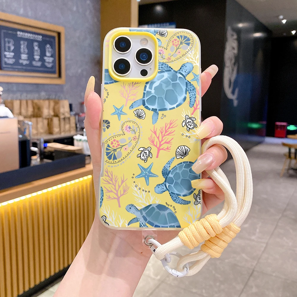 Stylish Turtle Wrist Strap 2 in 1 Phone Case For iPhone 17 11 13 12 14 15 16 Pro Max XS XR X 7 8 Plus 17 Air With Lanyard Cover view 2