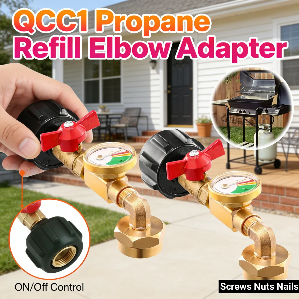 

QCC1 Propane Refill Elbow Adapter W/Valve and Gauge Propane Refill Pressure Adapter for Camping Grill 1LB Bottle Refilled