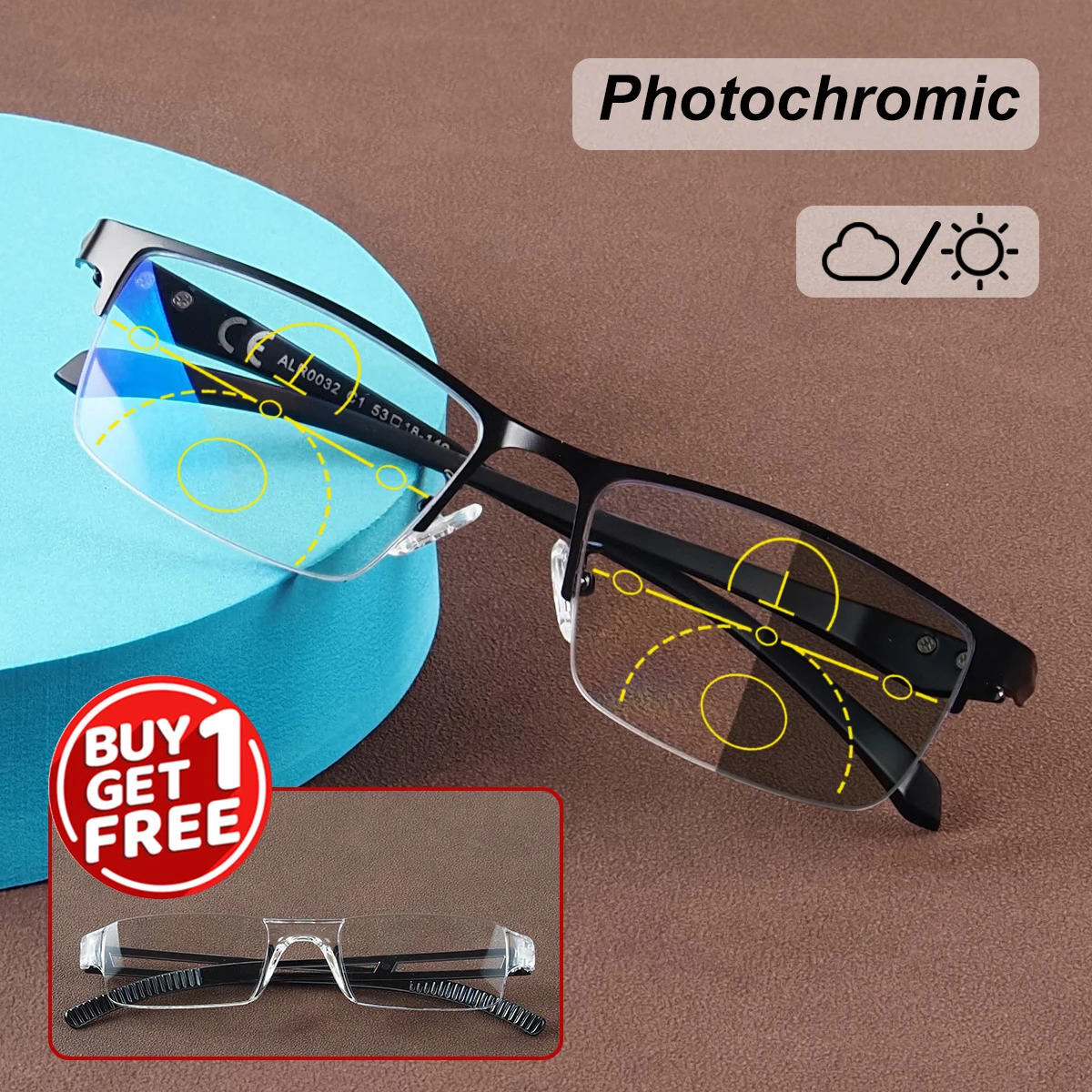 نظارات قراءة فوتوكروميك متعددة البؤر تقدمية، إطار مرن Tr، تأتي مع نظارات قراءة متكاملة مجانية، للجنسين. #1