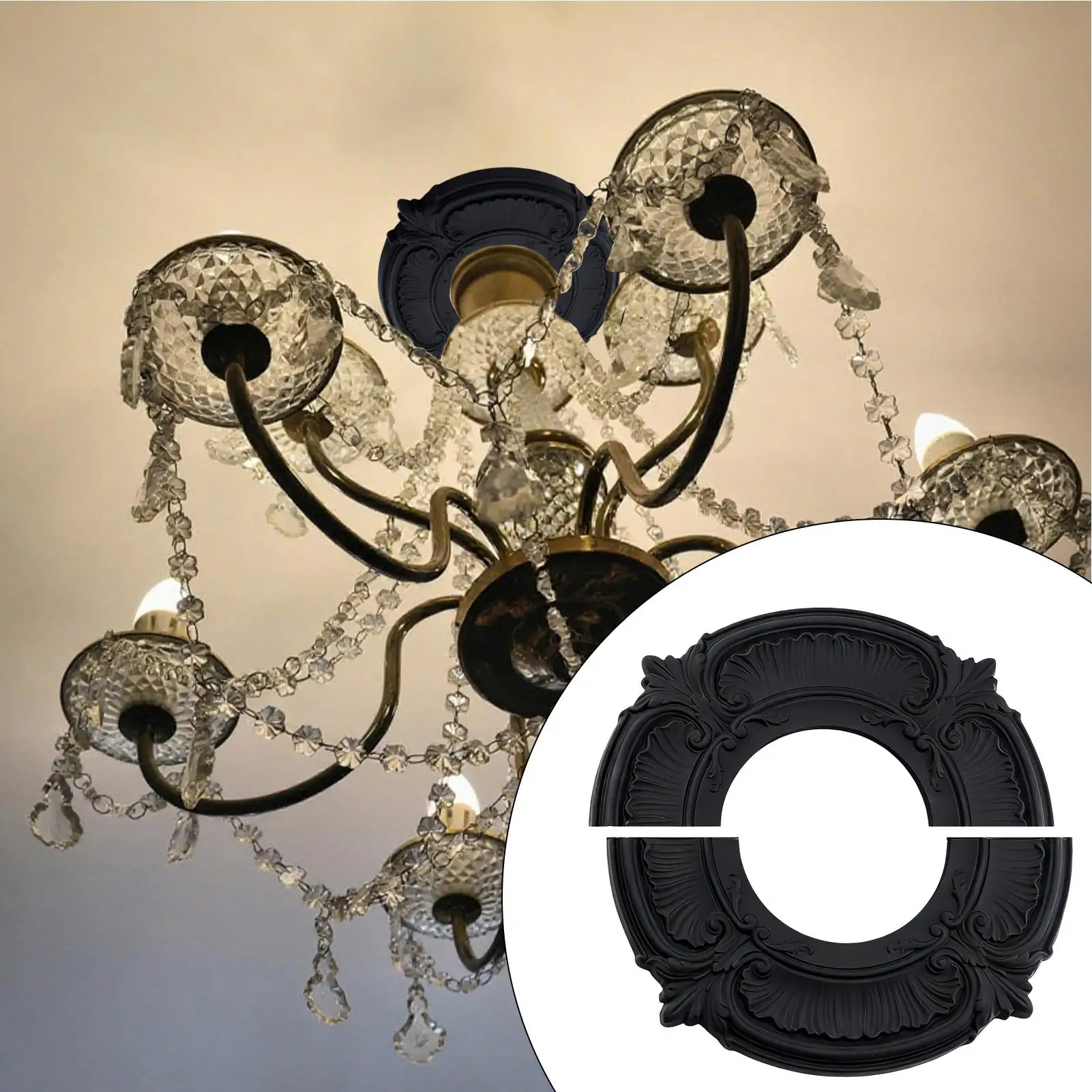 Black Split Ceiling Light Medallion Fan Panel Decor Cover for Living Room Bedroom Kitchen Entryway Apartment Dorm Indoor Home