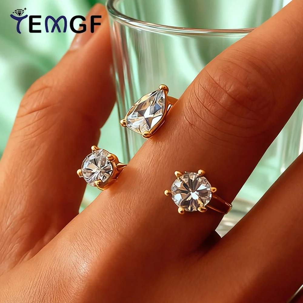 

TEMGF Certified Moissanite Ring for Women S925 Silver Open Ring Simple Commuting Party Fashion Item Shiny Jewelry Birthday Gift