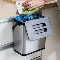3L Waste Bin Bucket with Lid Garbage Trash Hanging Trash Can Stainless Steel for Kitchen Bathroom Cupboard Countertop Door