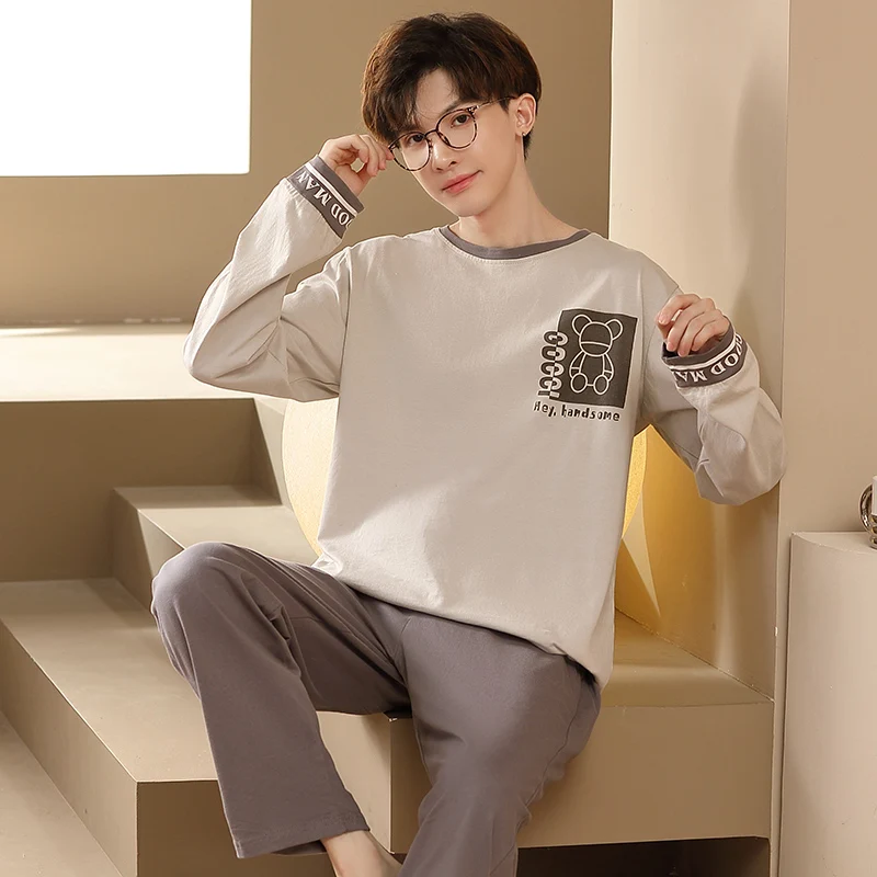 Korean Fashion Men's Sleepwear Cotton Homewear 2Pcs/set Loungewear Cartoon Cute Pajamas Young Boy Pijamas 2024 New Pjs Hombre