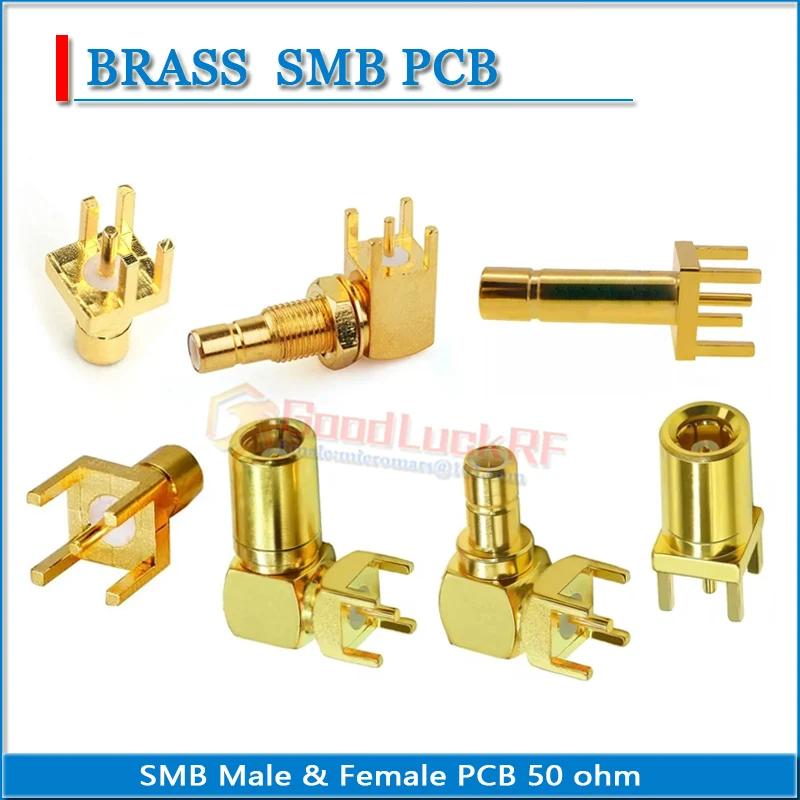 Kit Set SMB Male Female Right Angle 90 Degree Washer Nut Square Solder Edge PCB clip PC Board Mount Plug Brass GOLD Plated 50Ohm