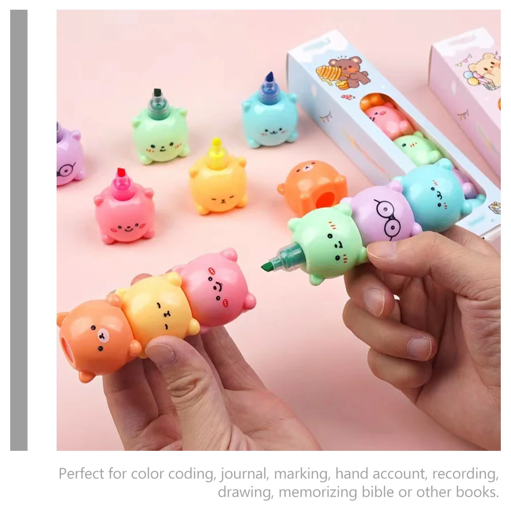 Bear Highlighter Bookmarks Multi-function Marking Pen Scrapbook Marker Portable Student Small Work Plastic