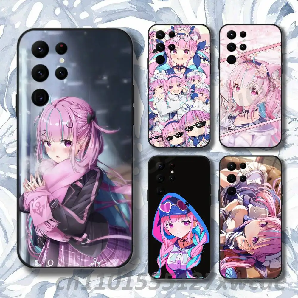 Minato Aqua Neko Phone Case For Samsung S10,S21,FE,S21 ,S26,S25,S24,S23,Ultra,S9,S22,Plus Black Shockproof TPU