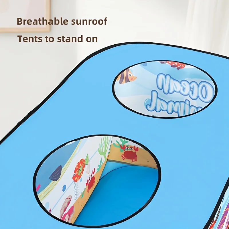 Ocean Themed Pop Up Play Tent for Youngsters Durable Steel Frame Polyester Fabric Multicolor Perfect for Indoor Outdoor Fun