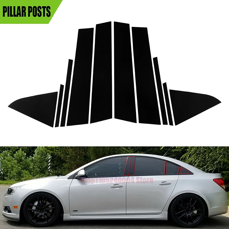 10 Uds apto para Chevrolet Cruze 2011 2012 201 2013 2014 2015 postes de pilar negro brillante decoración de ventana cubierta accesorios de ajuste de puerta