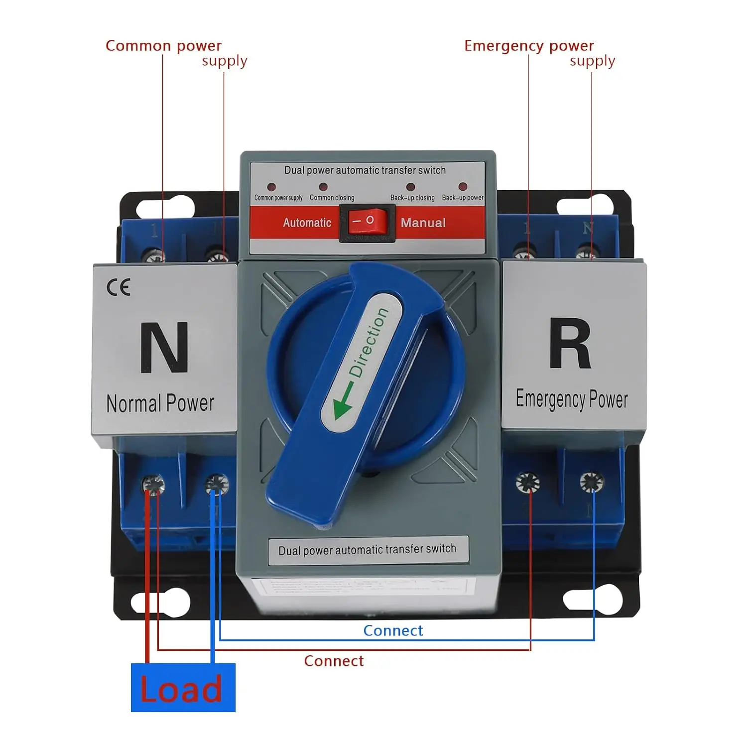 2P 63A Mini ATS Dual Power Automatic Transfer Switch, 110V Generator Changeover Electrical Selector Switch view 5