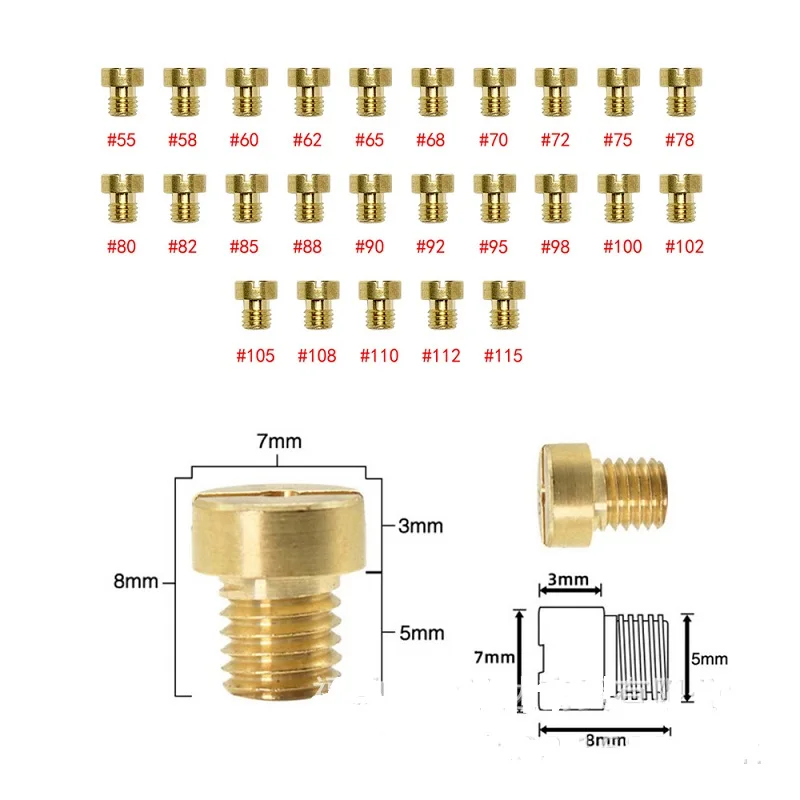 Pack Of 25 Pcs Carburetor Main Jet M5 5mm Thread For DellOrto Mikuni Motoforce Carburetor Injector Nozzle Size 55-115 Jet Set