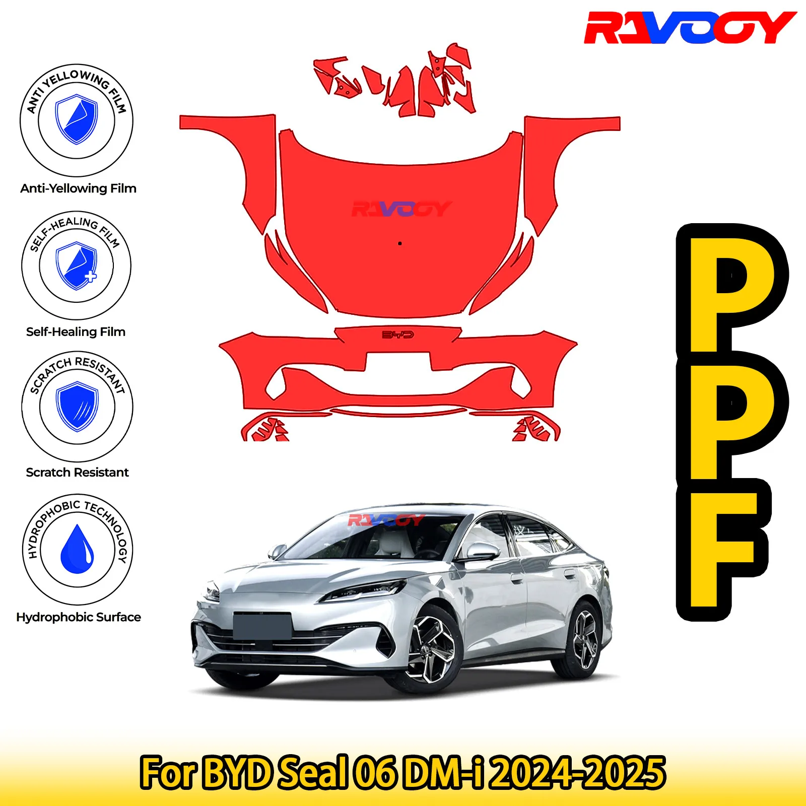 

For BYD Seal 06 DM-i 2024-2025 Glossy Matte Black Precut front PPF Kit Paint Protection Film