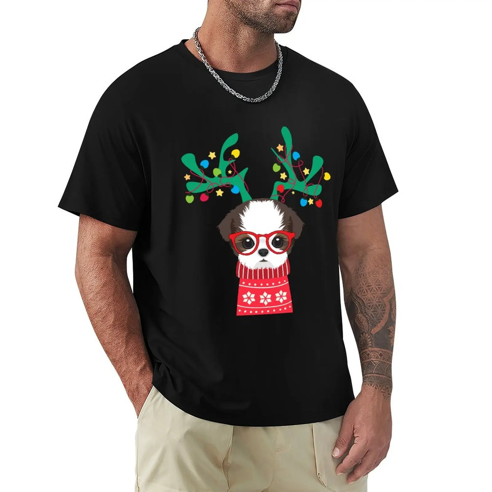 Shih Tzu Funny Holiday Xmas Christmas T-shirt plus size tops quick-drying boys animal print t shirts for men