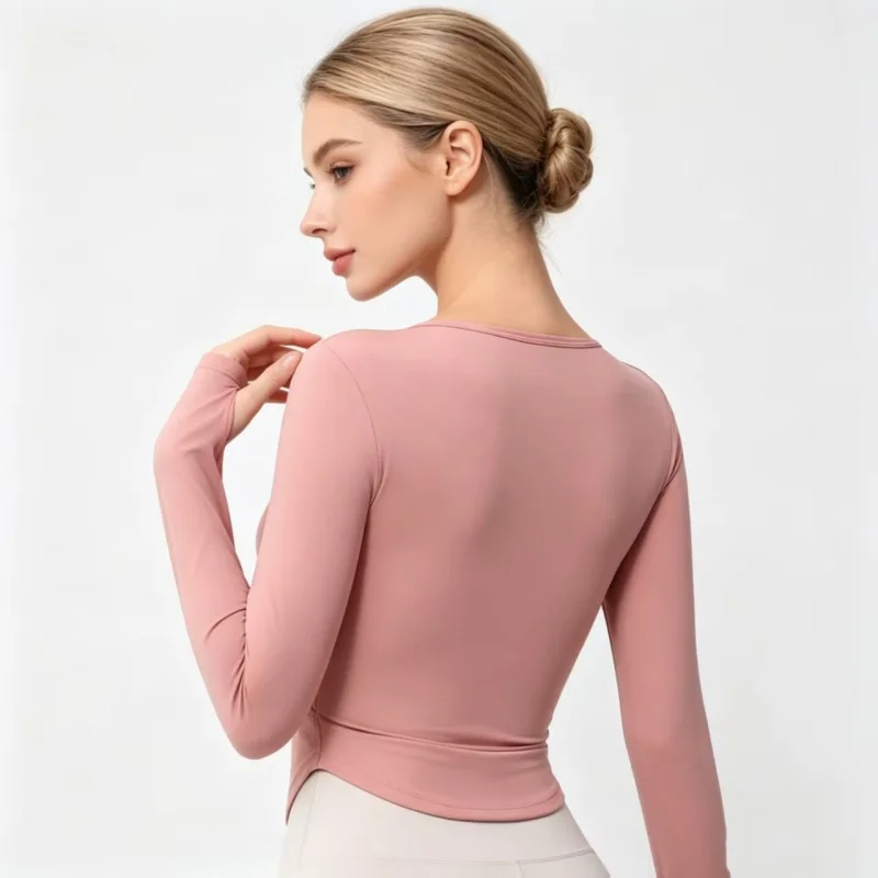 Women Cross Wrap Long Sleeve Yoga Top, Built-in Padded, Breathable Soft Activewear for Gym Fitness Workout