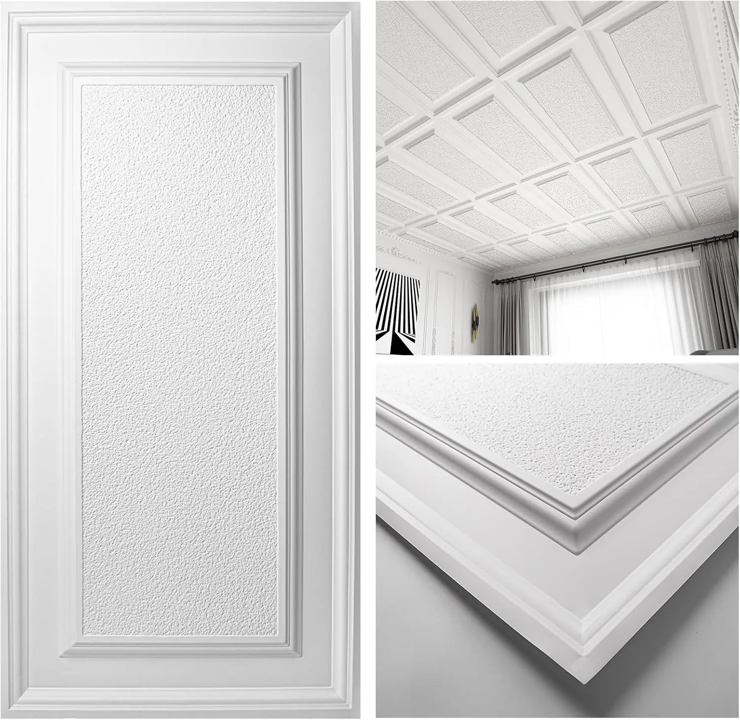 Drop Ceiling Tiles 24x48 inch White 12-Pack 96 Sq.ft, 3D Wainscoting Panels Glue Up 2x4 FT, Easy Install Lightweight PVC