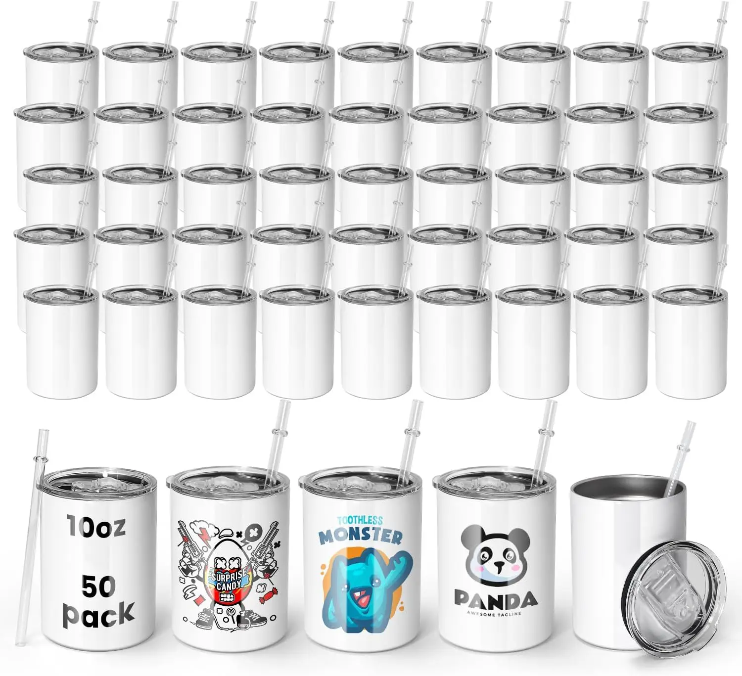 

50 Pack 10 oz Sublimation Tumblers, Sublimation Wine Tumbler with Lid and Straw, Stainless Steel Vacuum Insulated Sublimation Tu