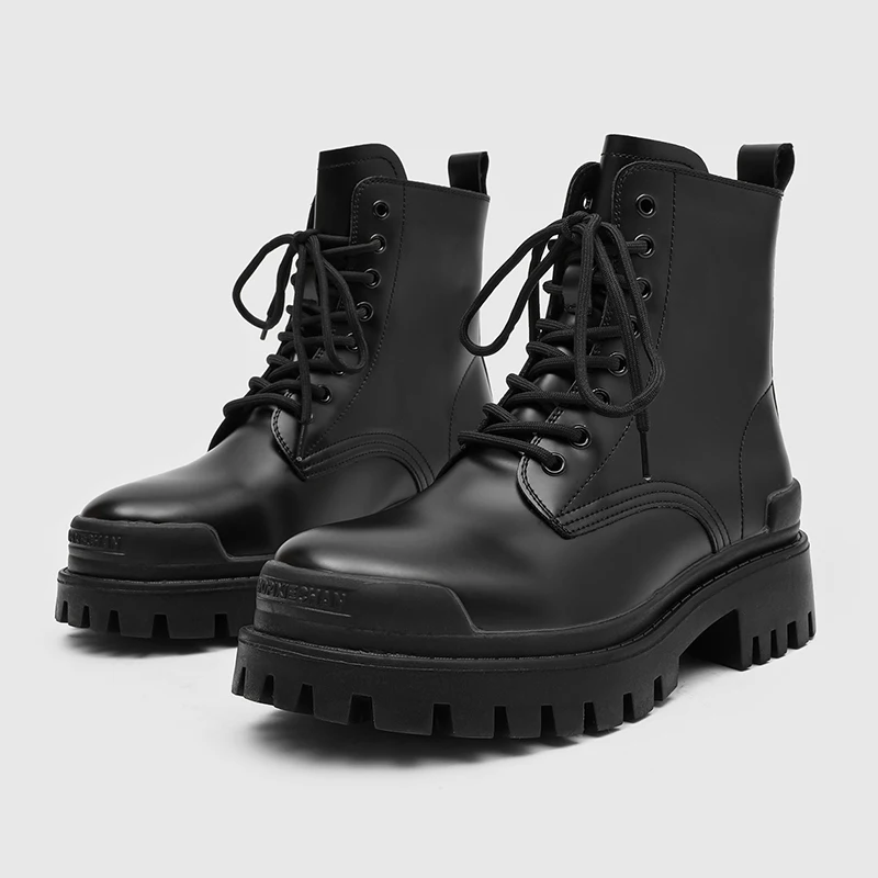 Summer Classic Men High Top Chelsea Boots Black Men Casual Lace Up Thick Soled Durable Fashion Boots Sizes 38-46 Men Boots