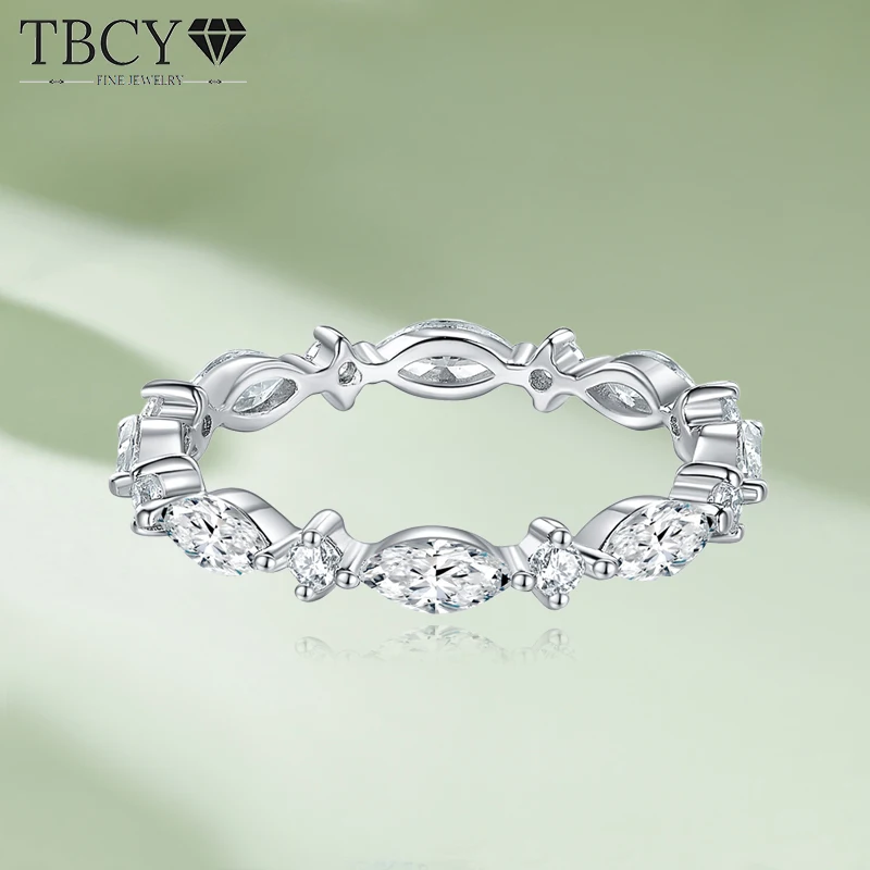 

TBCYD D Color Full Diamond Moissanite Eternity Rings For Women S925 Sterling Sliver Marquise Cut Gemstone Wedding Band Jewelry