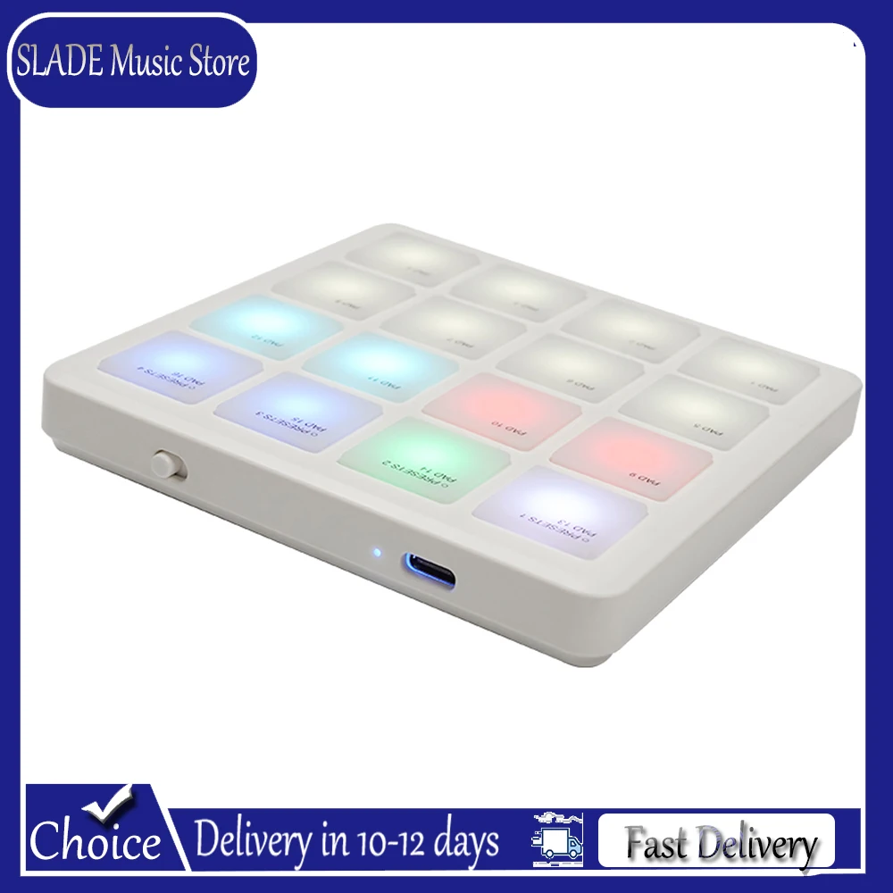 

M-VAVE SMC-PAD POCKET Wireless MIDI Pad Controller - 16 RGB Pads, Bluetooth, Portable Battery-Powered for Musical Production