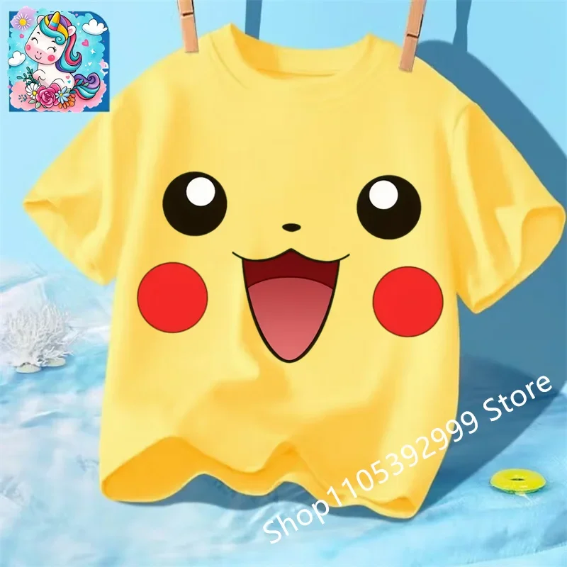Summer Anime Pokémon Cosplay T-Shirt Short Sleeve Tops Casual Loose Retro T-Shirt Men Women Kids Family Matching Outfits