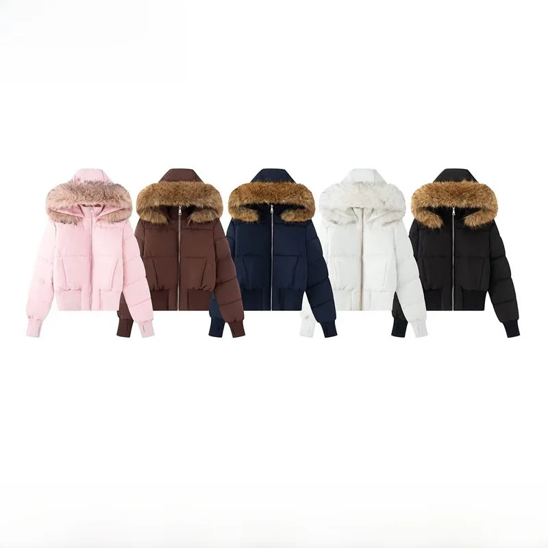 

Новая теплая модная женская хлопковая куртка с капюшоном и меховым воротником на молнии, осенне-зимняя, для повседневной носки, стандартный крой
