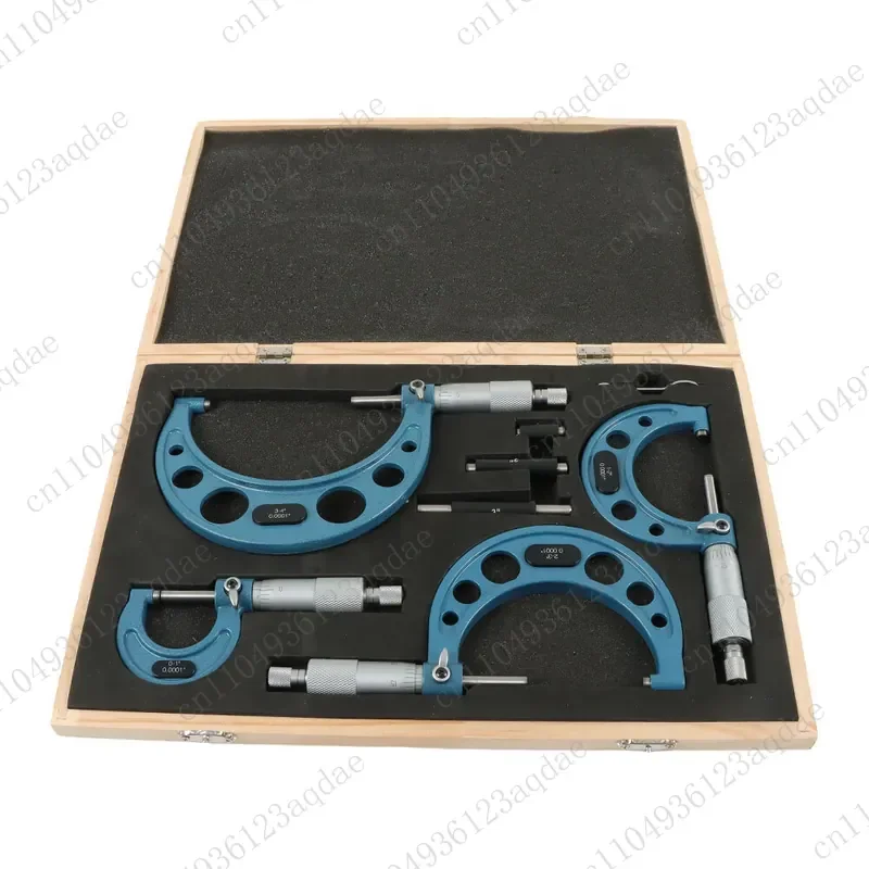 Outer diameter micrometer set, spiral micrometer 4-piece set, mechanical micrometer outer diameter measurement 0-100mm