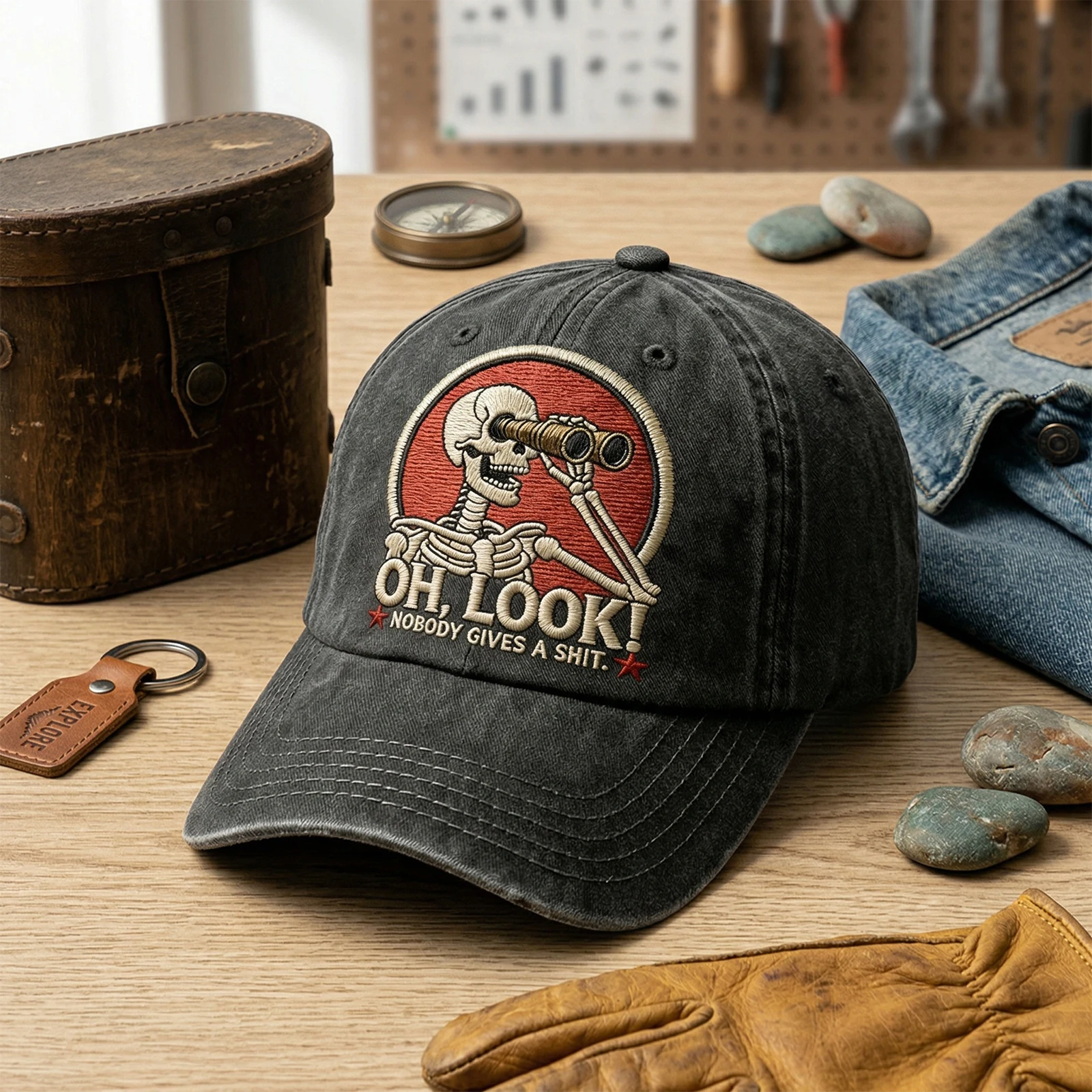 

Skeleton Oh Look Adjustable Trucker Cap Breathable Comfortable Golf Dad Trucker Hats for Men and Women Outdoor Travel