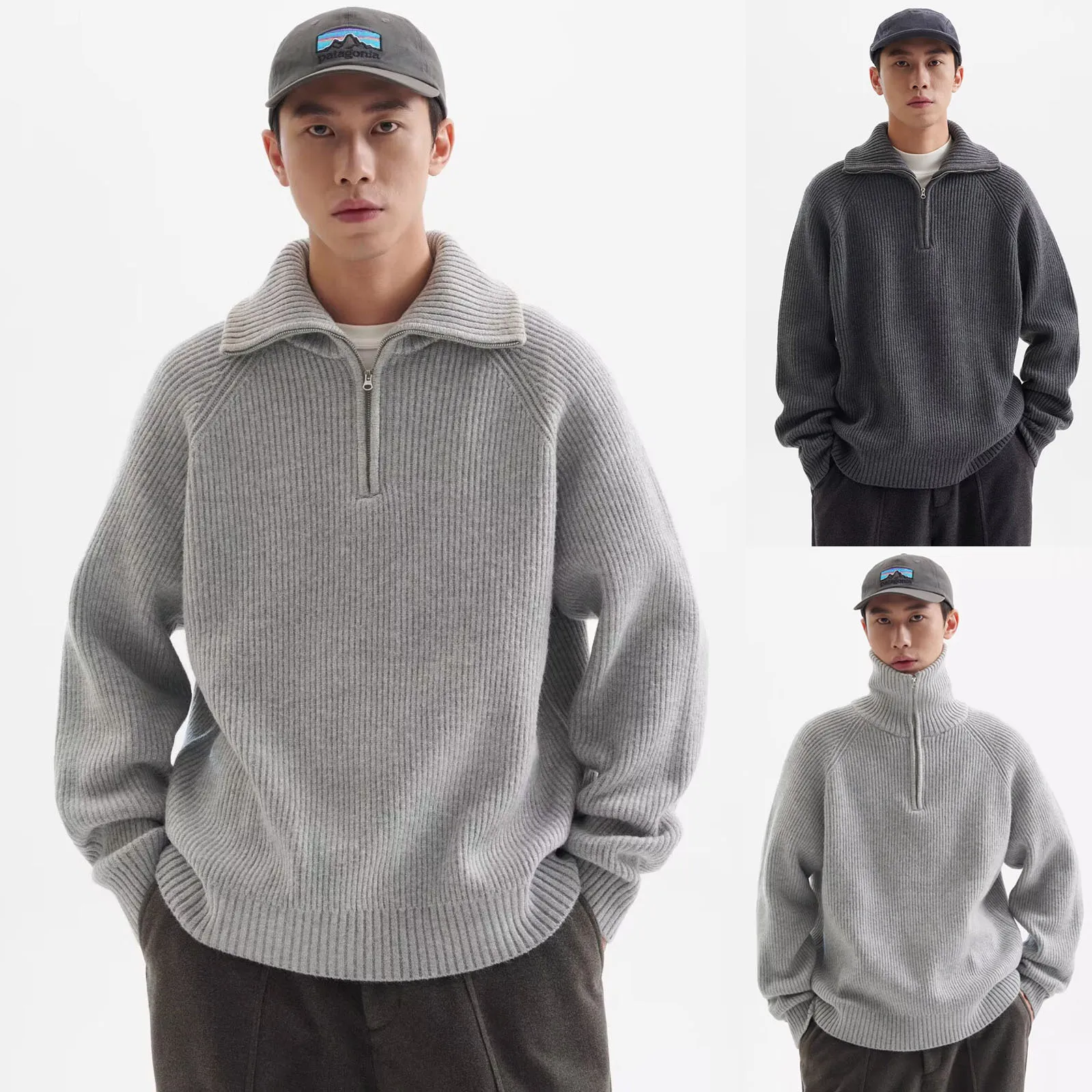 Autumn Winter Half-Zip Lapel Knit Polo Sweater Men's Premium Business Casual Top