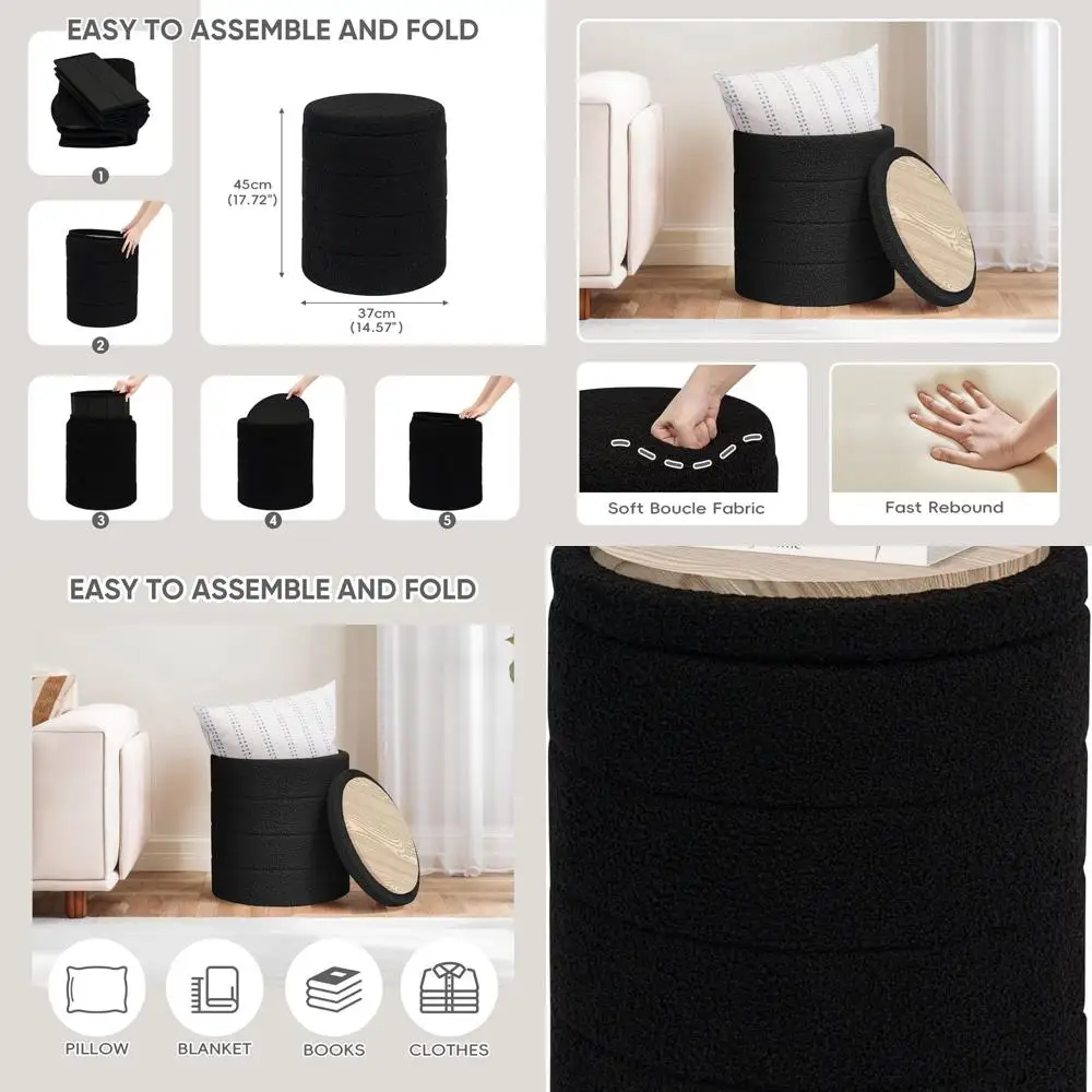 

Бархатный пуфик из шерпа с подносом, складная подставка для ног для гостиной, спальни, общежития - черный