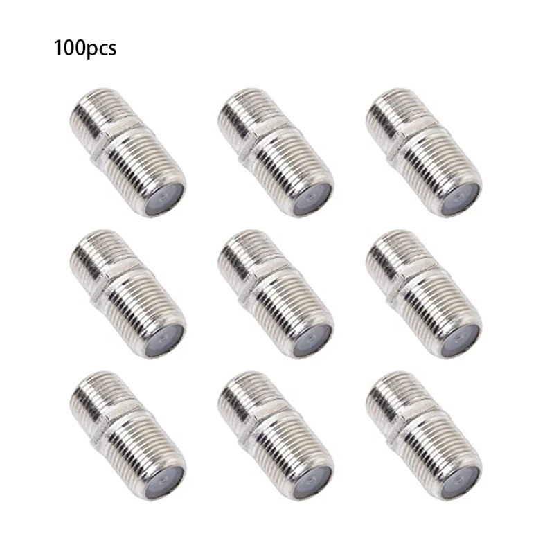 100 Pack Coaxial Cable Connector Ftype Silver Plated Adapter Female To Female For TV Cables, VCR