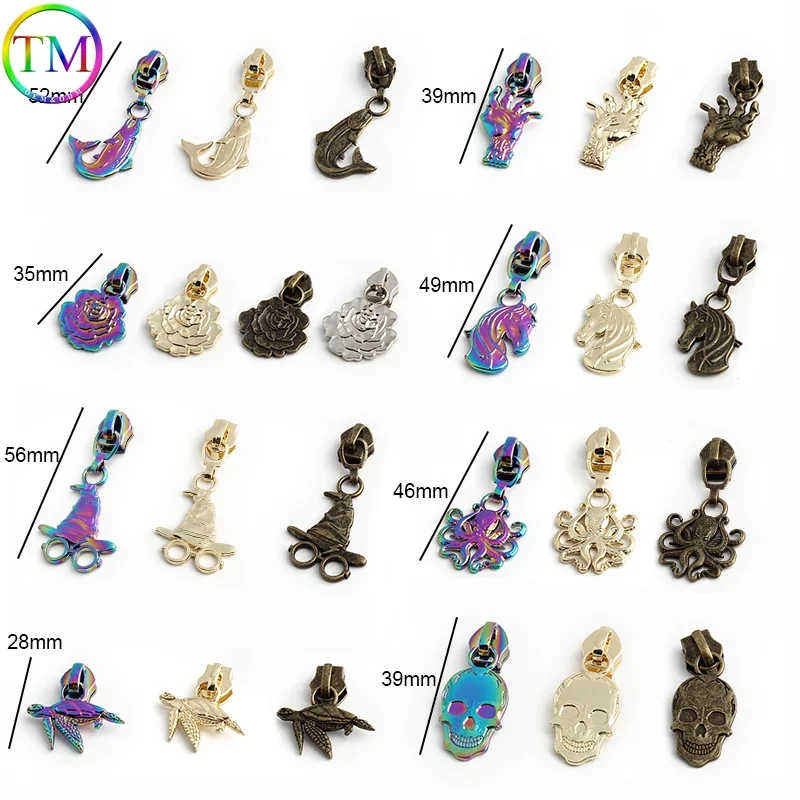 Decorative Horsehead Shape 5# Nylon Zipper Puller Slider For Bag Luggage Tag Double Sided Pattern Zipper Head Sewing Accessories