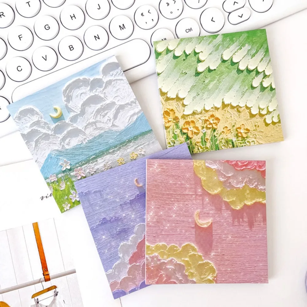 Landscape Oil Painting Flower Sticky Notes with Scrapes Stickers Simple High-value Note Pad Paper for Student Office Stationery