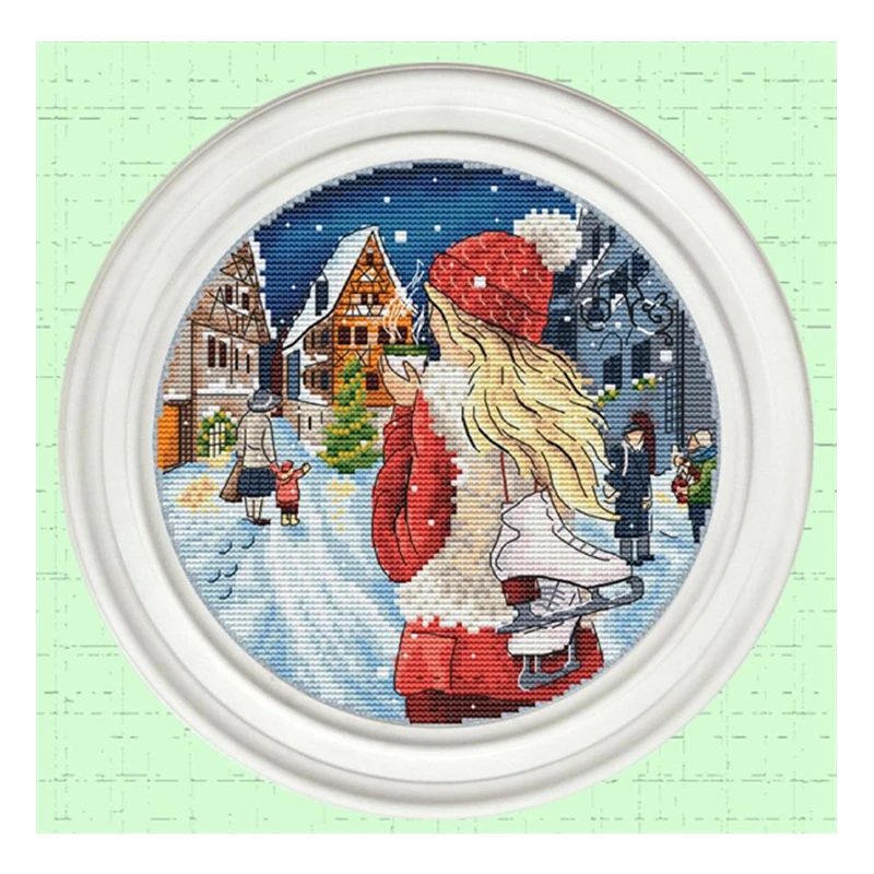 

Cross-stitch set: Back View Girl Christmas Eve 28ct, 18ct, 14ct, 11ct. You can choose the printed fabric hand-embroidery materia