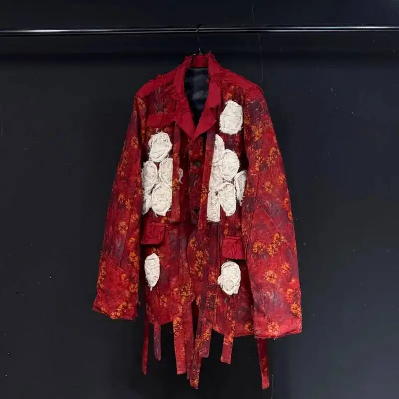Niche Trend Male Suit Jacket Autumn New Three-dimensional Flower Spliced Tassel Decoration Single-breasted Blazer ZS26