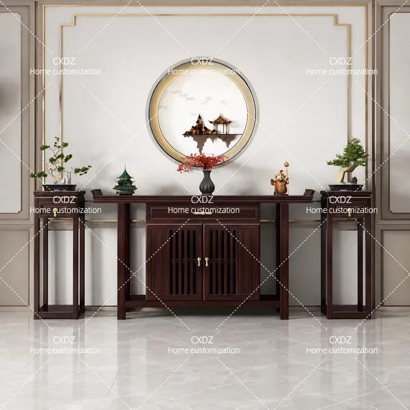 New Chinese Style Solid Wood Entrance Console Table Buddha Statue Display Stand Incense Burner Cabinet Flower Stand Long