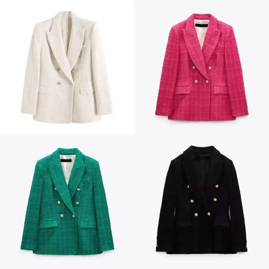 

Women Blazer Coat Full Sleeve Double Breasted Turn Down Collar Blazers Solid Casual Ladies Coats Splice 2023 Autumn Winter