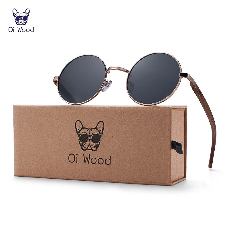 Oi Wood Retro Round Wood Sunglasses For Men Women Wooden Sun Glasses Polarized Blue Mirror Eyewear Fashion Driving Goggle 8024