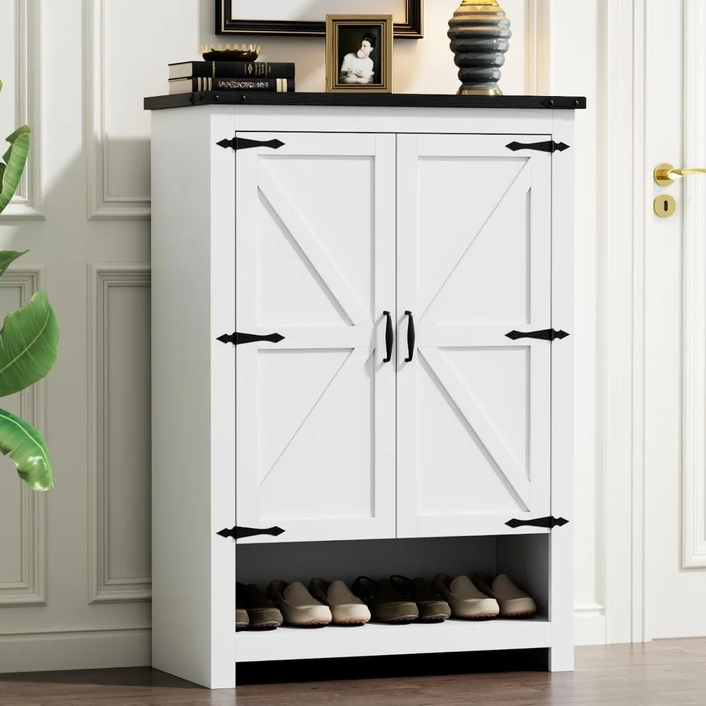 Shoe Cabinet with Doors, 7-Tier 28 Pair Shoe Cabinet Storage for Entryway, Hidden Narrow Shoe Cabinets with Adjustable Shelves