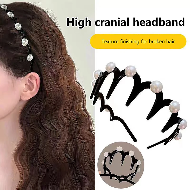 New Pearl Wave Toothed Headband Women Girls Fashion Solid Color Non-slip Hair Comb Zigzag Band Notched Headband Hair Accessories